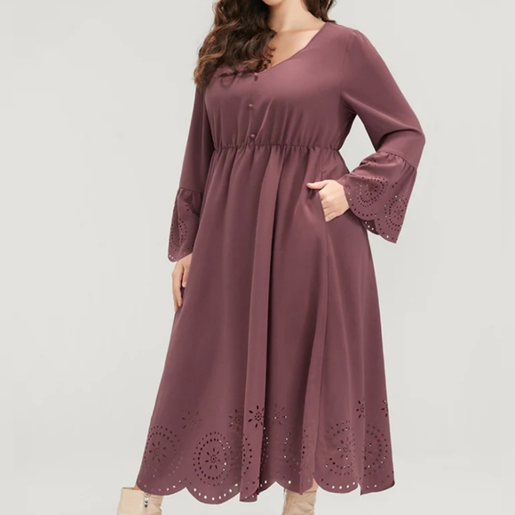 BloomChic Dresses & Skirts - Solid Bell Sleeve Button Dress Size 22/24